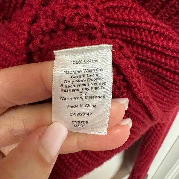 Talbots Womens Cherry Red Faux Wrap V Neck Pullover Sweater Chunky Knitted SP - Picture 6 of 8